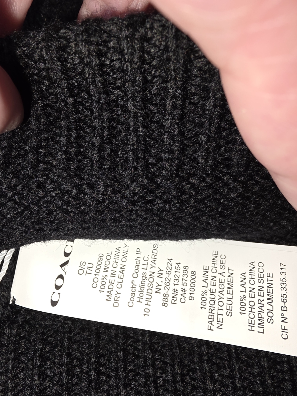 Coach Black Ribbed Wool Hat